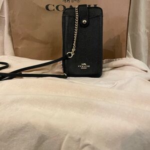 Coach Black Leather Crossbody Bag with Gold Chain